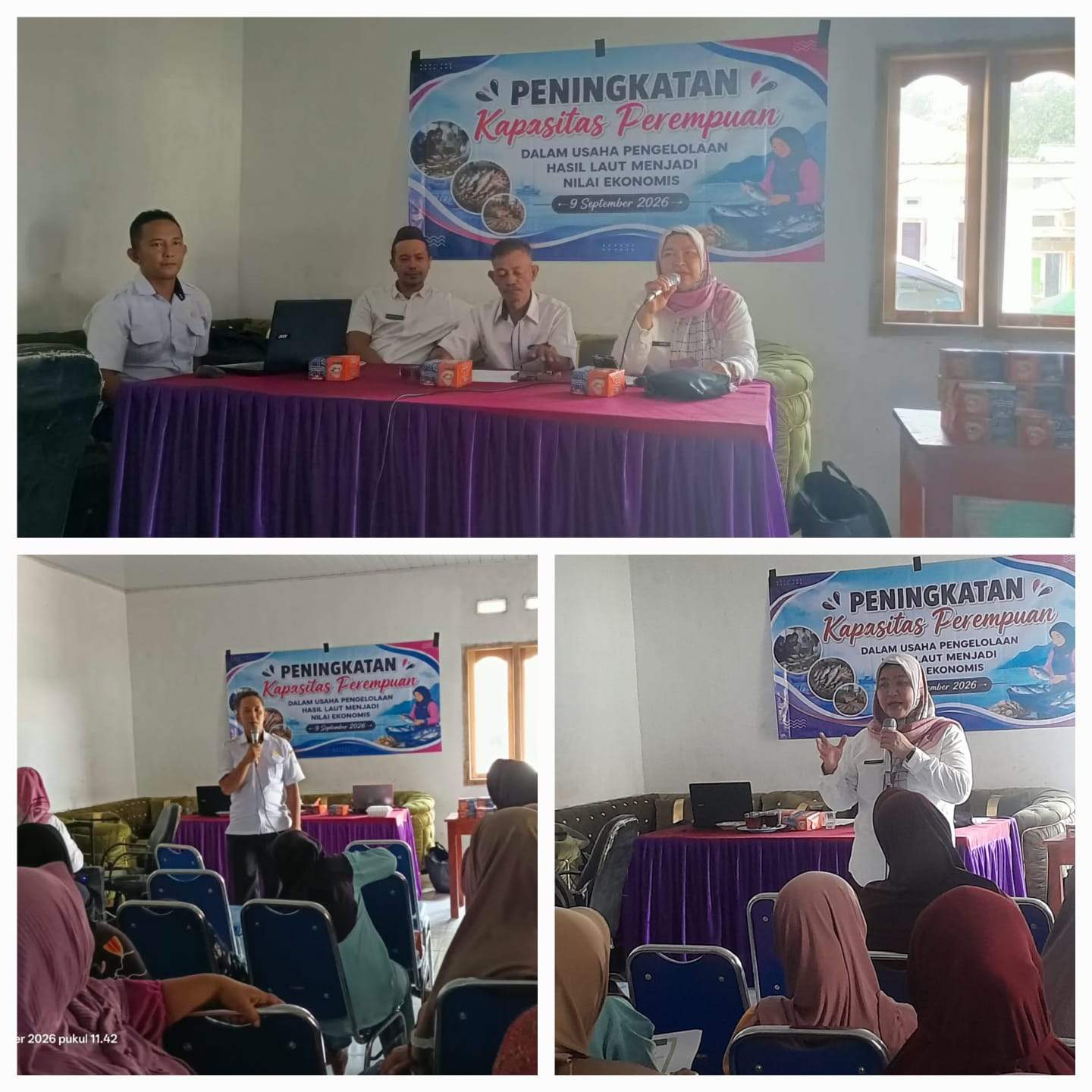 DKUP Bangka Barat Bekerjasama Dengan Desa Tanjung Niur Melaksanakan Sosialisasi Peningkatan Kapasitas Perempuan Dalam Pengelolaan Hasil Laut Menjadi Nilai Ekonomis